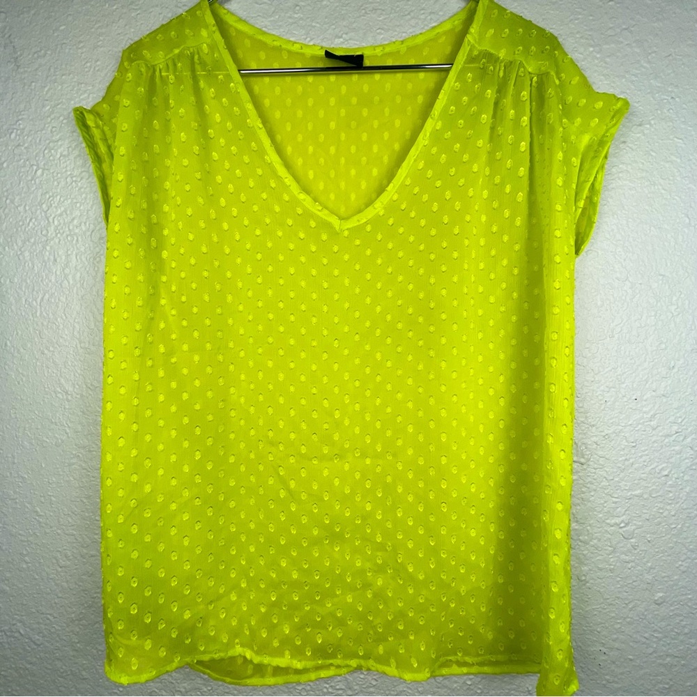 MOD Lusive Sheer Textured Chartreuse Short Sleeve Blouse
